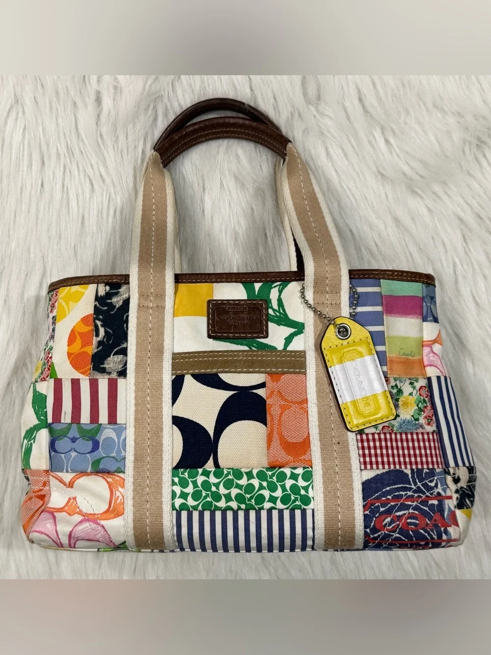 Vintage Coach Hampton Y2K Weekend Signature Multicolor Patchwork Tote 10454 GUC